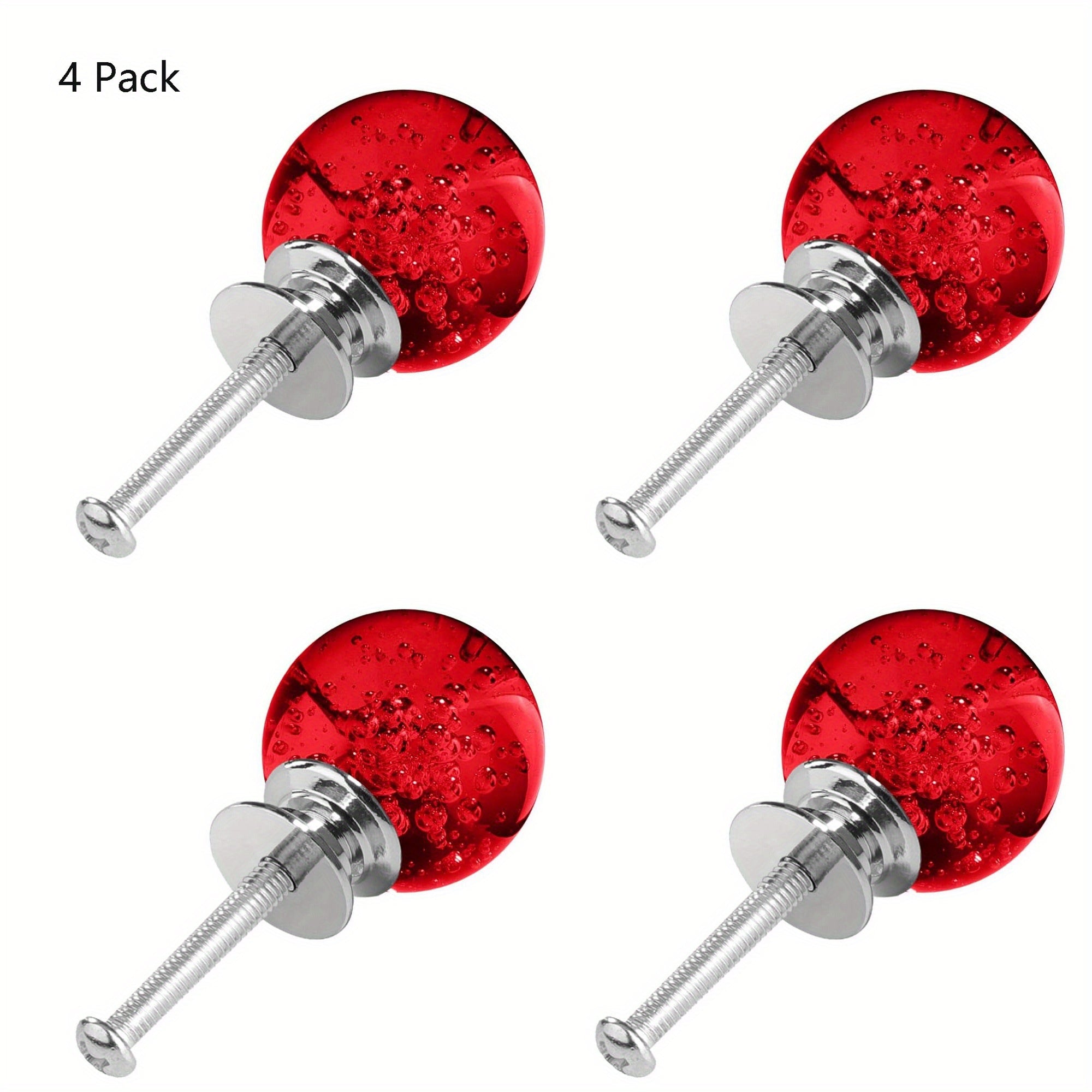 TEMU 4pcs 30mm Round Shape Bubble Crystal Glass Cabinet Knobs With Screws Drawer Knob Pull Handle Used For Kitchen, Dresser, Door, Cupboard (red)