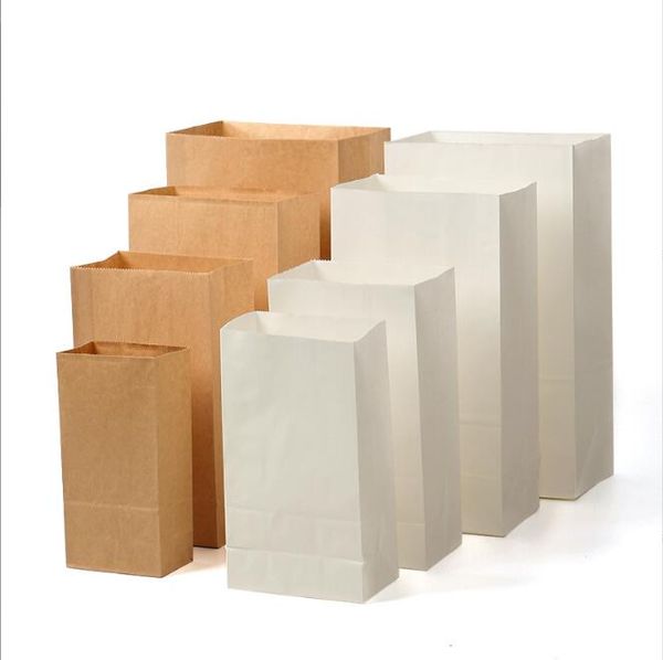 30*20*12cm White Kraft Paper Bags Recyclable Food Bread Candy Packaging Shopping Party Takeaway Baking Environmentally Friendly Dry Grocery