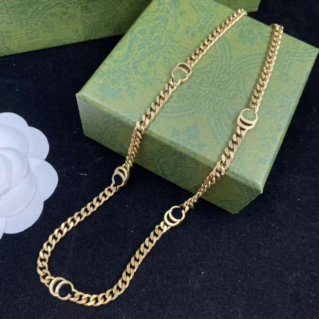 Classic style Letter Chokers Necklace 14k gold brass high quality stylish simple designer chain necklace for women&#039;s wedding party birthday gif