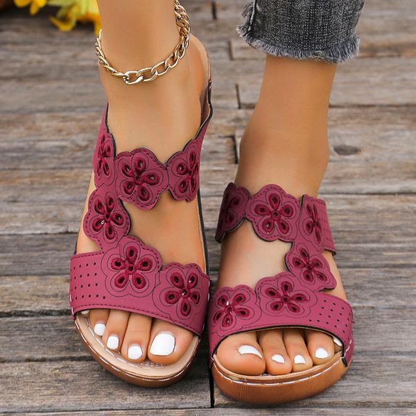 Retro Lucyever wer Embroidery Woman Slippers Summer Lightweight Wedge Heeled Sandals Women Plus Size Platform Slides Shoes 43 a49f