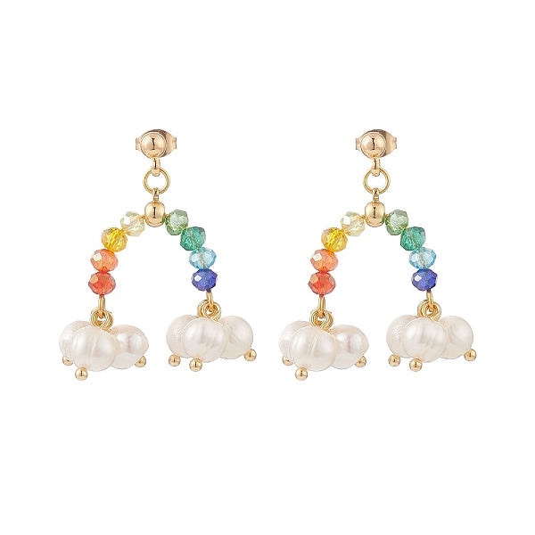 Boucles d'oreilles pendantes arc-en-ciel et nuage en perles naturelles et perles de verre
