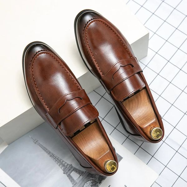 Dress Shoes Spring and Autumn Loafers Men Slip-On Business Formal Casual Shoes Brown MenShoes Leather Men Dress Shoes Large Size 38-48 24070