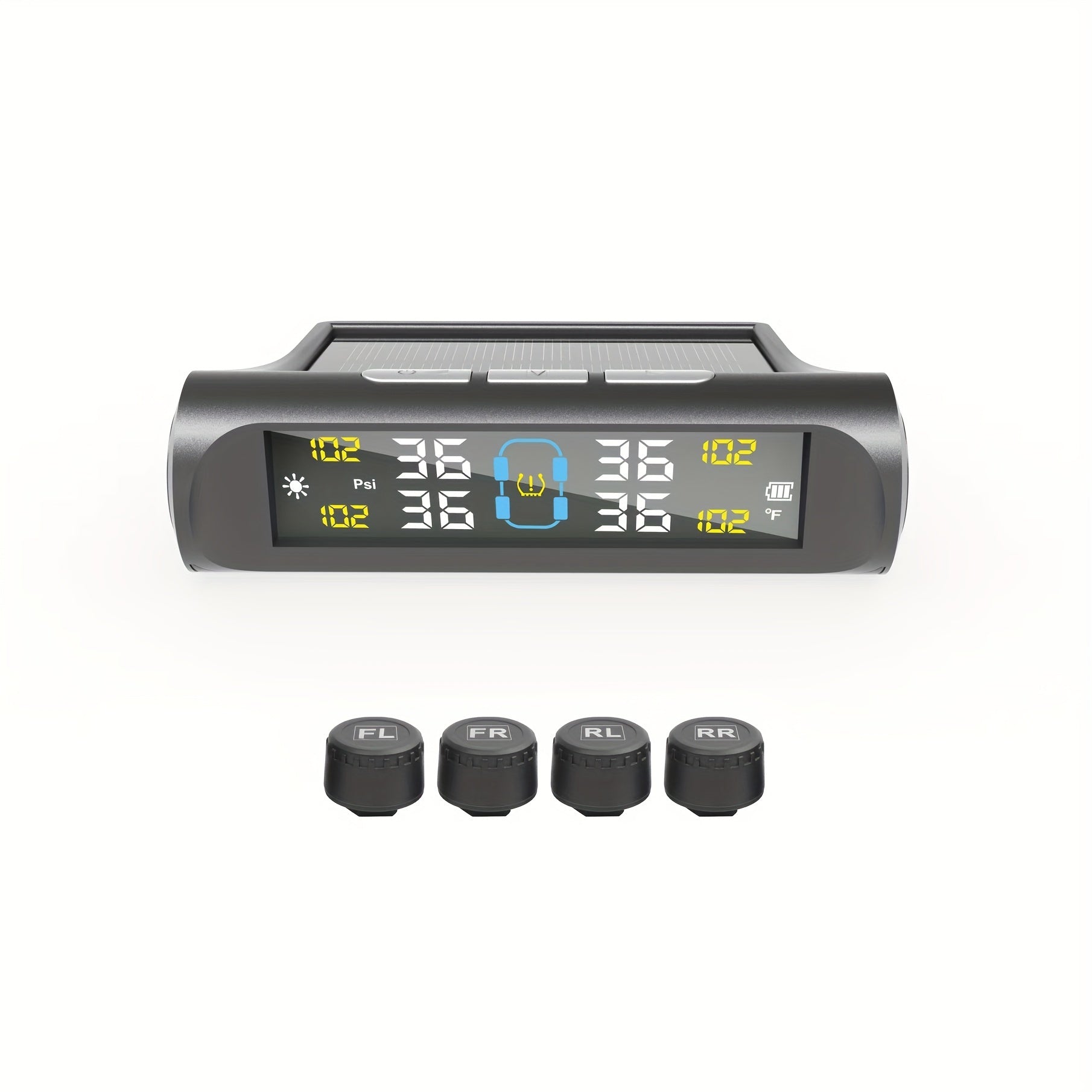 TEMU Wireless Tire Pressure Monitoring System - Usb Charging Solar Powered Tpms With 4 External Sensors, Tpms Kit Real-time Pressure & Temperature