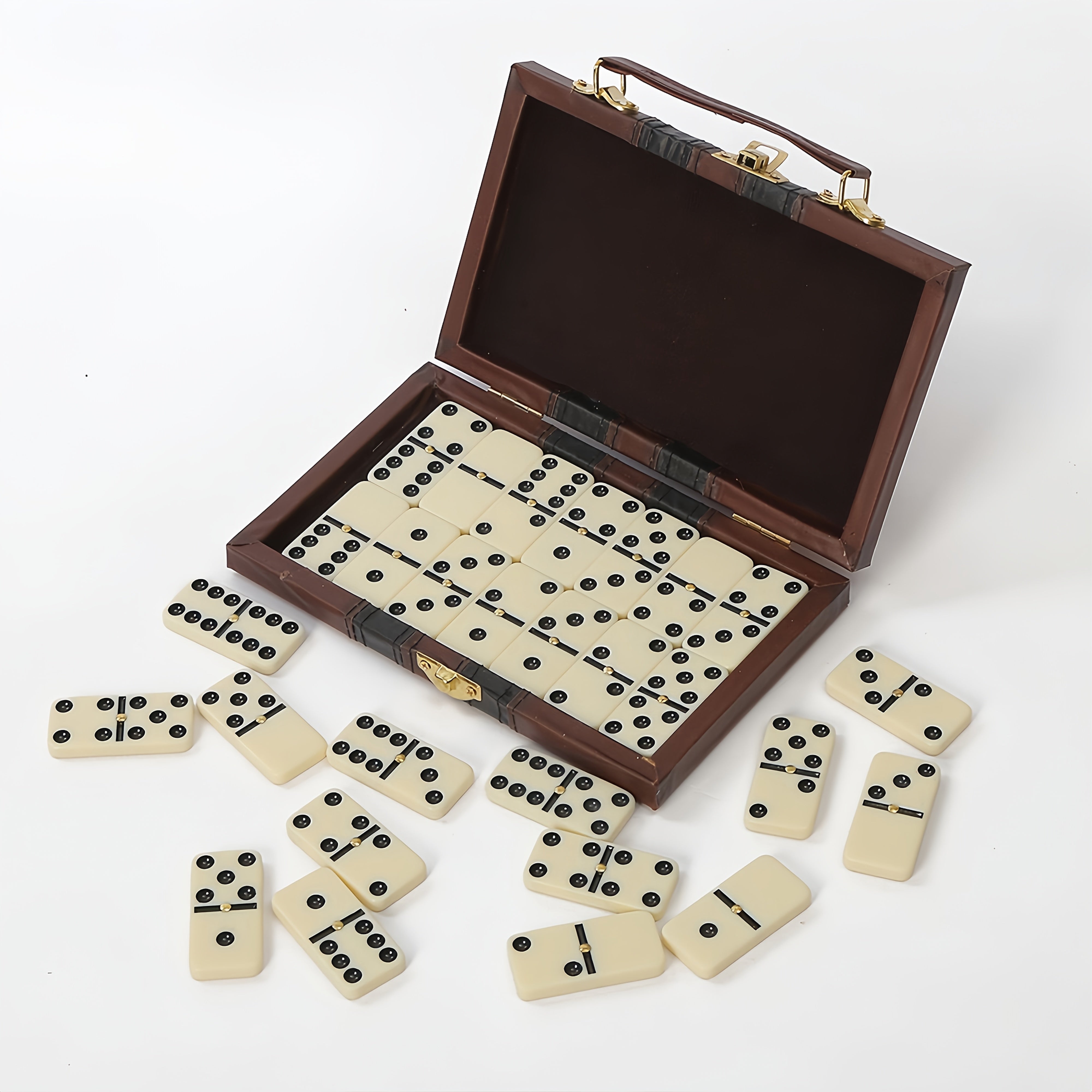 TEMU 28pcs Domino Set With Elegant Black & Dominoes In Carry - Classic Tabletop Game For Family, , Parties & Group Activities - Durable Plastic,