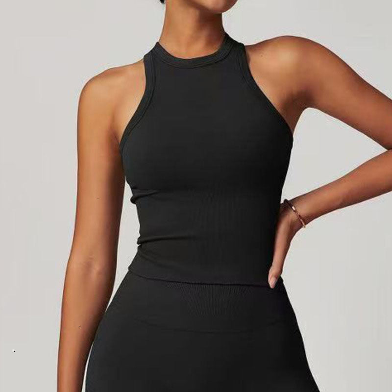 A30 Padded Women Yoga Crop Tank Top High Neck Sports Top with Built in Bra Racerback Workout Tanks for Running Vest