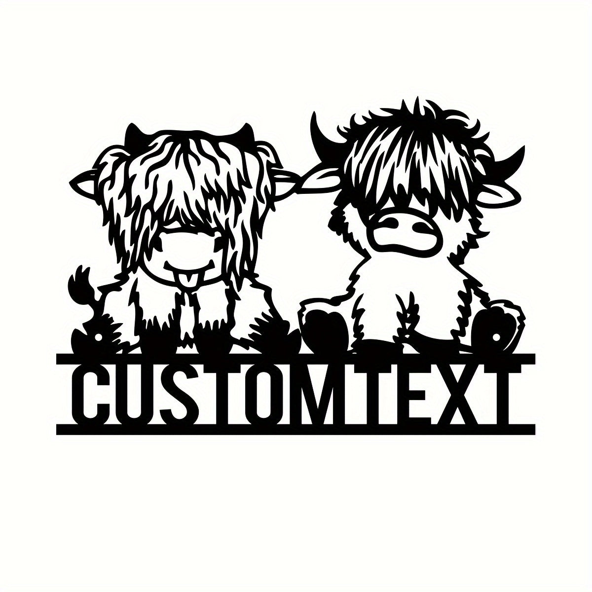 TEMU Personalized Highland Cow Metal Wall Decor - Custom Name-text - Farmhouse & Black & Art - Heavy-duty Metal Construction - Indoor-outdoor