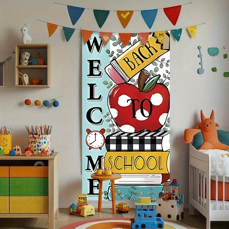 TEMU 1pc Back To School Party Banner - 35. 4x70. 8 Inches, Fun "welcome To Our School" Design With , Pencils & Clock, Durable Polyester Door