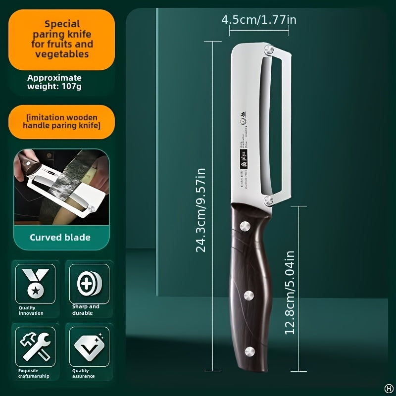 TEMU 1pc Stainless Steel Commercial-grade Paring Knife - Ergonomic Handle, Stamping Blade Cutting, Kitchen Tool For Sugarcane, Pineapple, Melon,