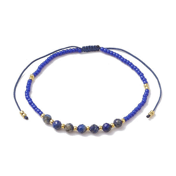 Bracelets réglables en perles de lapis-lazuli naturelles et de graines tressées