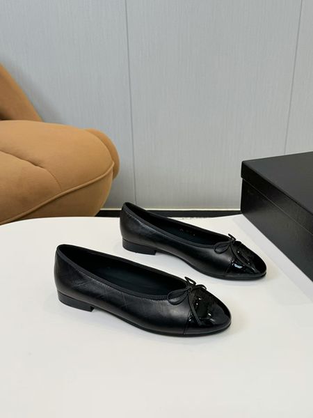 2025 Dress Shoes Luxurys Platform Women Designers 100% Sheepskin Letter Bow Ballet Shoes twenty color box size 34-43