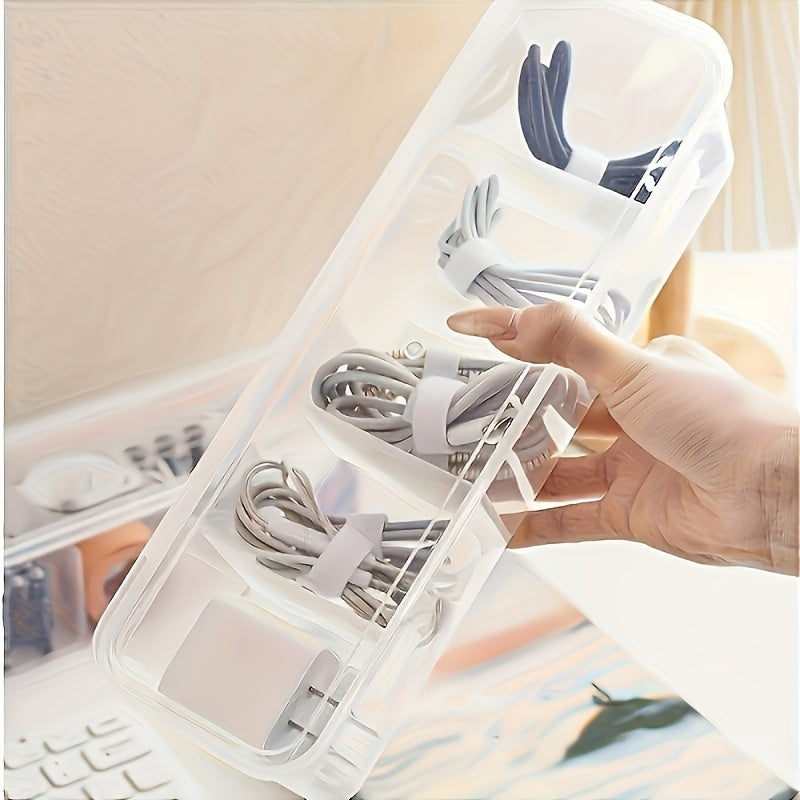 TEMU Large Clear Plastic Storage Box With 5 Compartments - Heavy-duty Transparent Organizer For Cables, Batteries, Electronics & Small Parts - Ideal