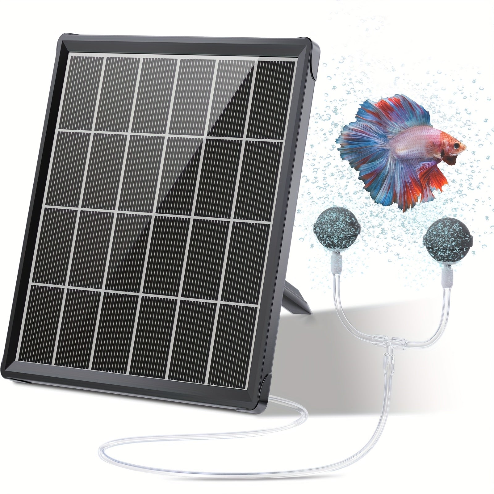 TEMU Solar-powered Fish Tank Aerator With Colorful Fish & Bubbles - Durable Plastic, Rechargeable Battery, Portable Aquatic For Home Aquariums, Solar