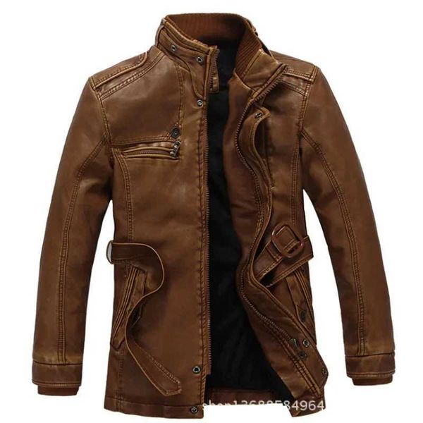 Winter New Motorcycle Leather Jacket Mens Outerwear with Old Fashion and Casual VersatilityXJ240827
