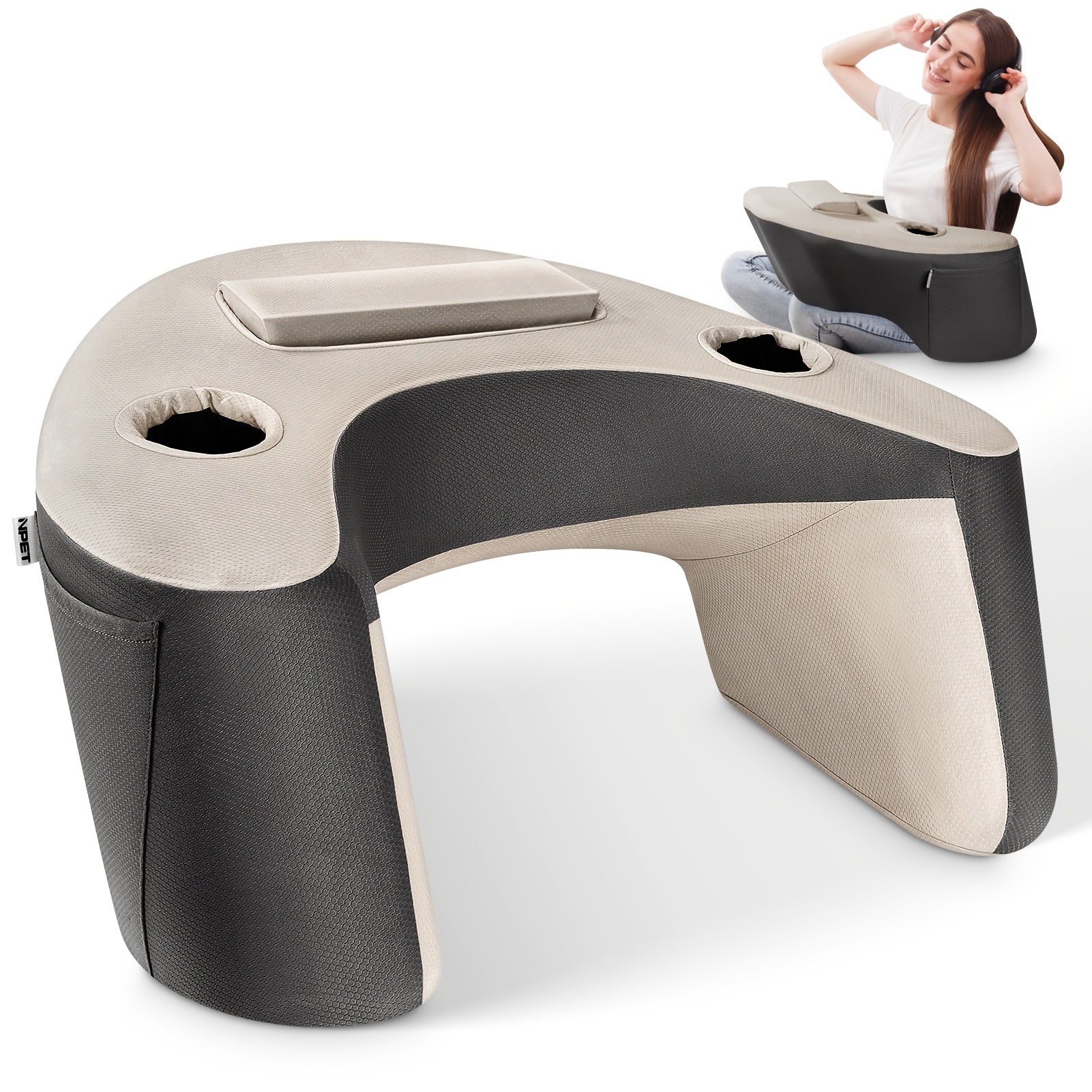 TEMU Reading Pillow With Arm Rest, Washable Cover, , 2 Side Pockets & Cup Holders, Ideal For Gaming, Reading, Working, And Lounging On Bed, Sofa,