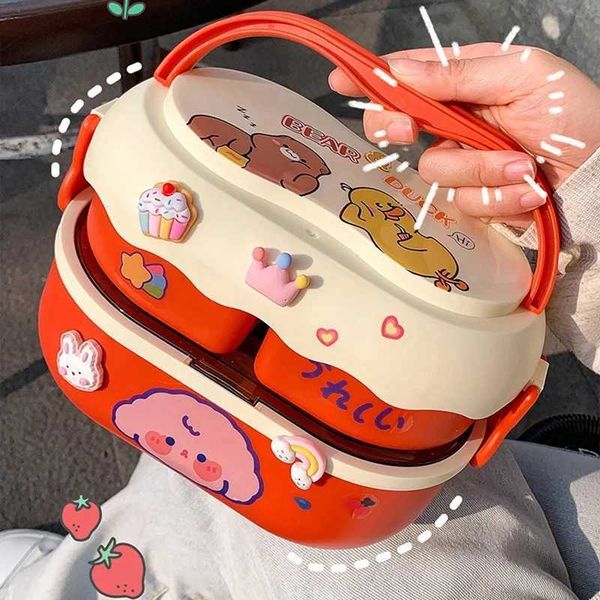 Kawaii portable lunch box suitable for girls schools children plastic picnic lunch boxes microwave food boxes with company storage container