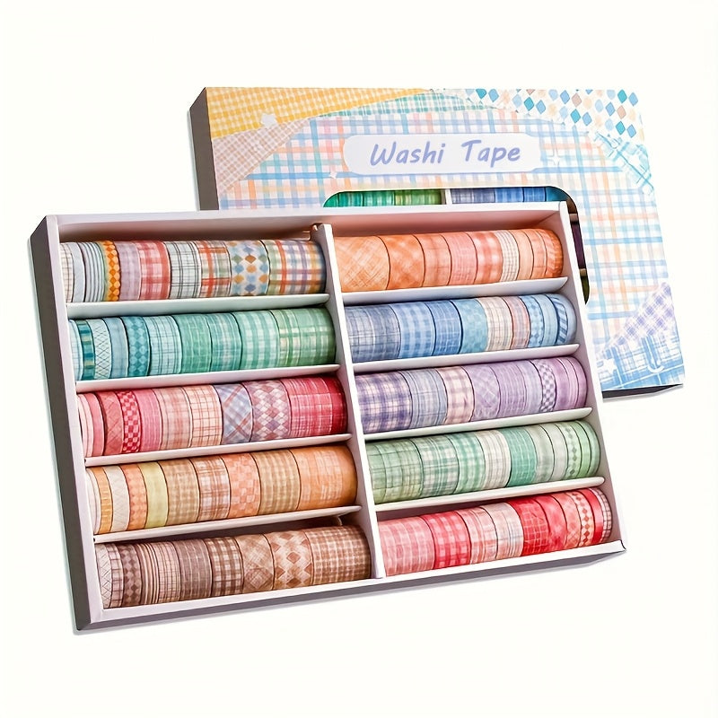 TEMU Lattice Washi Tape Set, 100 Rolls Masking Tape, 5-8-10-15-20-30mm Wide 6.56ft Long-roll Aesthetic Decorative Tape, Scrapbooking Bullet Journal