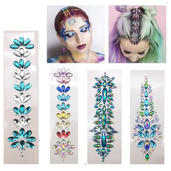Tattoo Transfer 3D EDM Music Festival Tattoo Stickers Fashion Glitter Body Face Colored Rhinestone Hair Jewels Adhesive Crystal Forehead Sti