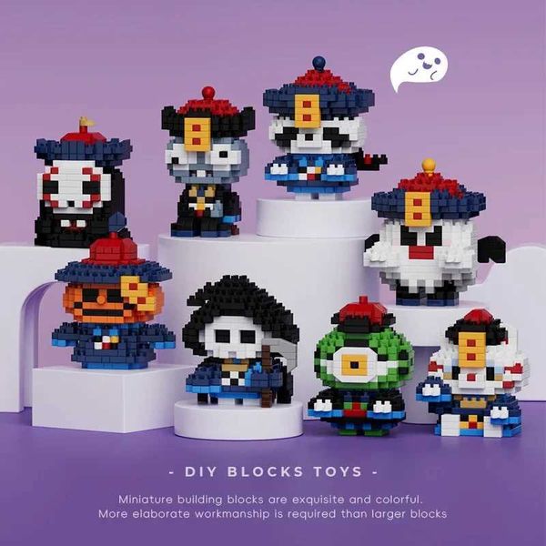 Blocks Zombie Micro Building Blocks Halloween Cat Panda Pumpkin Assembled Puzzle Model Mini Brick Figure Toys For s Gifts S2412202