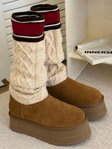 Designer shoes womens high tube sleeves thick soled boots suede fabric campus yarn elastic socks boots height increasing shoes