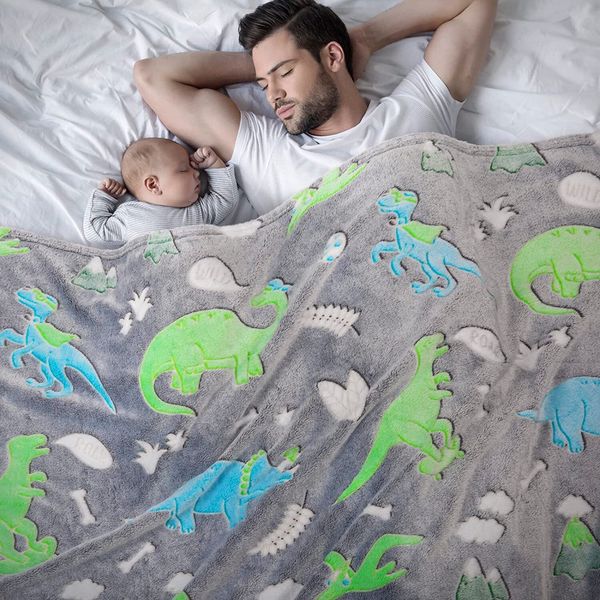 Luminous Unicorn Dinosaur Throw For Girls Boys Plush Flannel Blanket Christmas Tree Glow In The Dark Super Soft