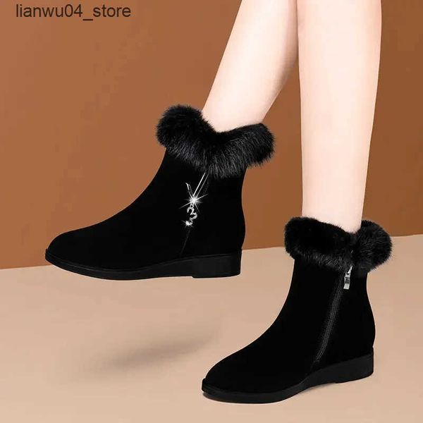Casual Shoes Plush Womens Boots Comfortable Hick-soled Fur Shoes Fashion Ladies Shoes Zipper Women Vulcanized Shoes Anti-slip Chaussure Femm