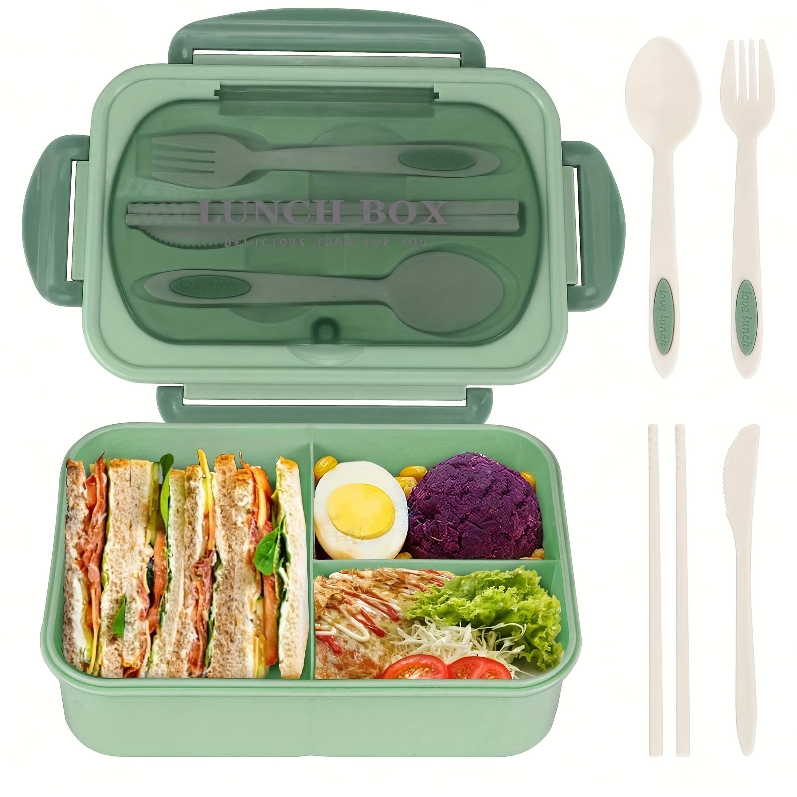 TEMU Halloween Promotion 6-piece Bento Lunch Box Set With Utensils | Microwave-safe Plastic Containers | Includes Spoons, Forks, Chopsticks & Knife |