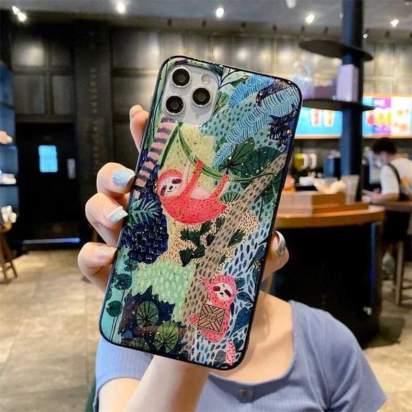 Chic Cute Cartoon Anime Sloth Leopard Silicone Phone Case For iPhone 16 15 14 13 12 11 Pro Max Plus Glitter Gold Foil Back Cover Z240914
