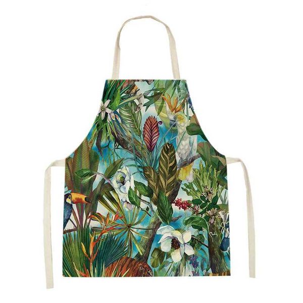Tropical Plants Pattern Kitchen Aprons for Women Men Cooking Linen Sleeveless Animal Zebra Apron Baking Accessories BibsXJ240731