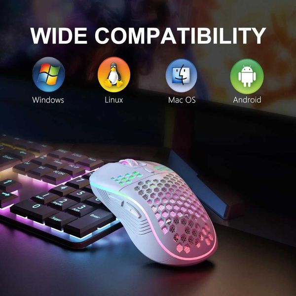 Mice 2.4G Wireless Gaming Mouse RGB Lighting Charging with Adjustable DPI Ergonomic Honeycomb Design for Desktop Laptop H241122