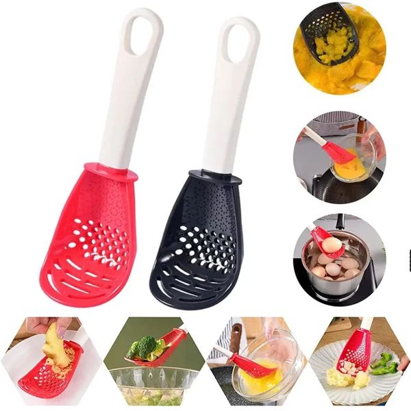 Versatile Kitchen Spoon Strainer - Potato Garlic Press with Hanging Hole, Non-Stick, Durable