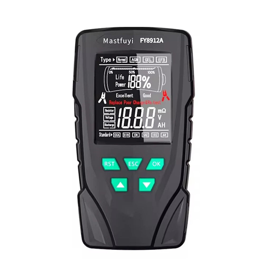 FY8912A Car Battery Tester 12V-24V 8V-36V Wide Voltage Range Lead-Acid AGM GEL EFB Diagnostic Tool