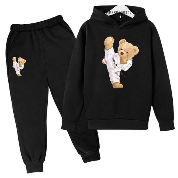 Clothing Sets Autumn and Winter Kung Fu Bear Coat Childrens HoodiePants Set Suitable for Girls and Boys 312 Years Printed Casual Childrens R