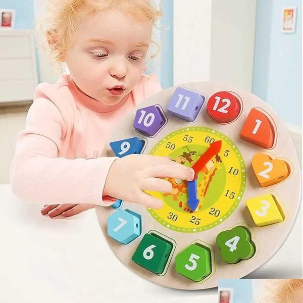 Sorting Nesting Stacking Toys Time Clock Toy For Kids Wooden Learning Shape Color Game Montessori Early Education Math Set Baby Jigsaw Otxx3