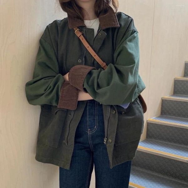 Women&#039;s Jackets Vintage Patchwork Turn-down Collar Corduroy Jacket Coat Autumn Loose Hip Hop Women Streetwear Casual Outerwear Female T