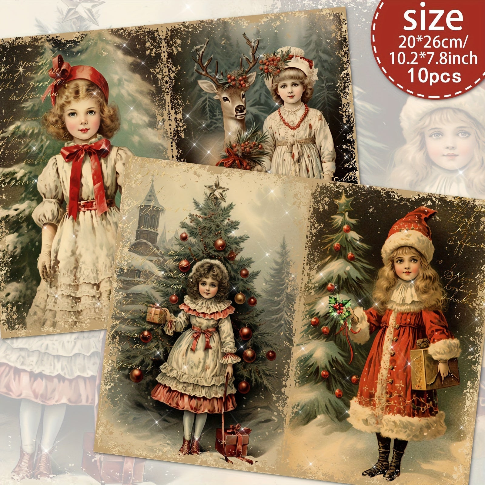 TEMU 10 Sheets A4 Vintage-inspired Christmas Scrapbooking Paper Set, Handcrafted Junk Journal And Decorative Craft , Craft Suppliesscrapbooking