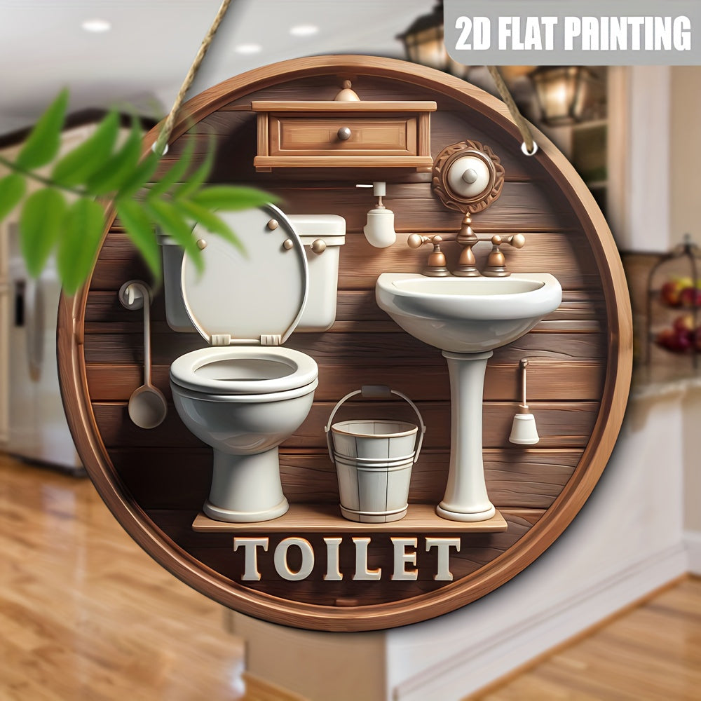 TEMU 2d Flat, 1pc 7.87x7.87 Inch Aluminum Retro Metal Sign - 2d Flat Funny Toilet-themed Wall Decor With Pre-drilled Holes, Rustic Bathroom Art For