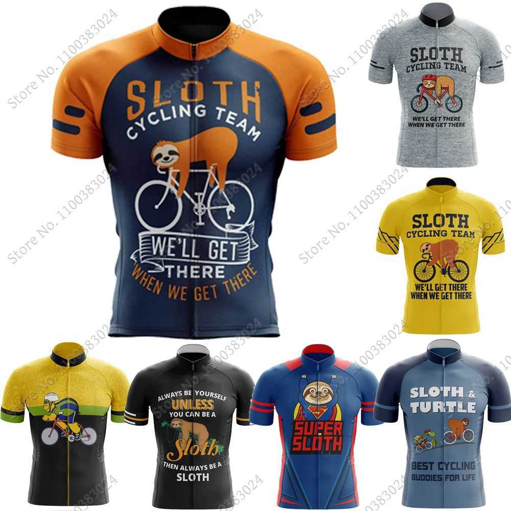 Maillot Sloth 2022 Mens Funny Cartoon Anime Cycling Jersey Set Summer Bicycle Clothing Shirts Suit Bicycle Bib Shorts MTB Ropa