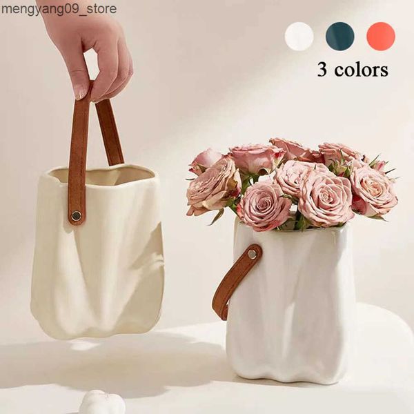 Vases 2024 New High End Handbag Vase Ornament Nordic Living Room Dining Table Water Raised Flowers Flower Arrangement Niche Decoration J2412