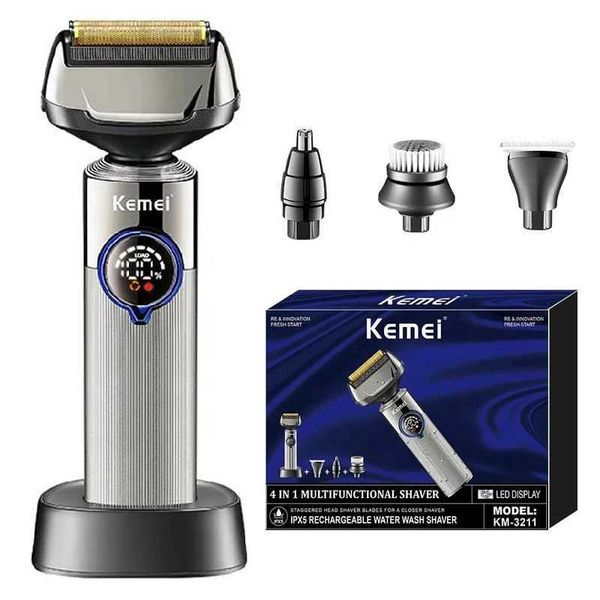 Kemei 4 In 1 Wet Dry Electric Shaver For Men Beard Trimmer Nose ear Electric Razor Washable 3D Face shaving machine rechargeableXJ241207