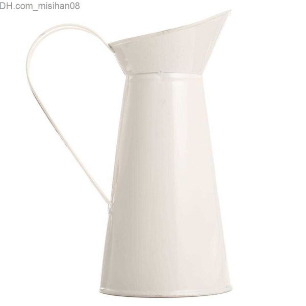 Vases Vintage Tall Metal Shabby Chic Cream Vase Enamel Pitcher Jug Flower Container For Wedding Home Decor Z230719