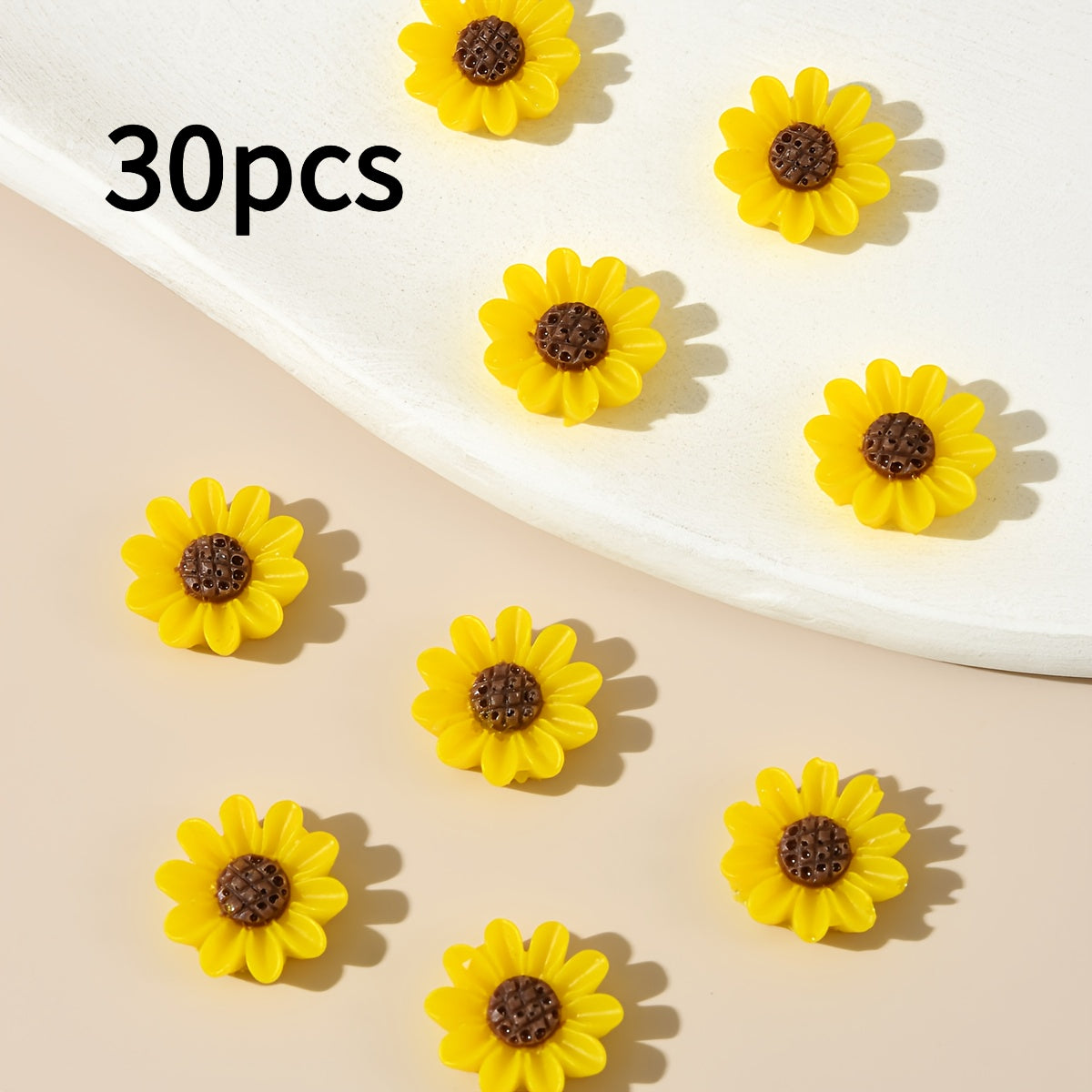 TEMU 30pcs Set Of Vibrant Mixed Resin Mini Sunflower Flat-back Floral Statues Suitable For Nail Art, Wedding Diys, Scrapbooking And Jewelry Crafts &