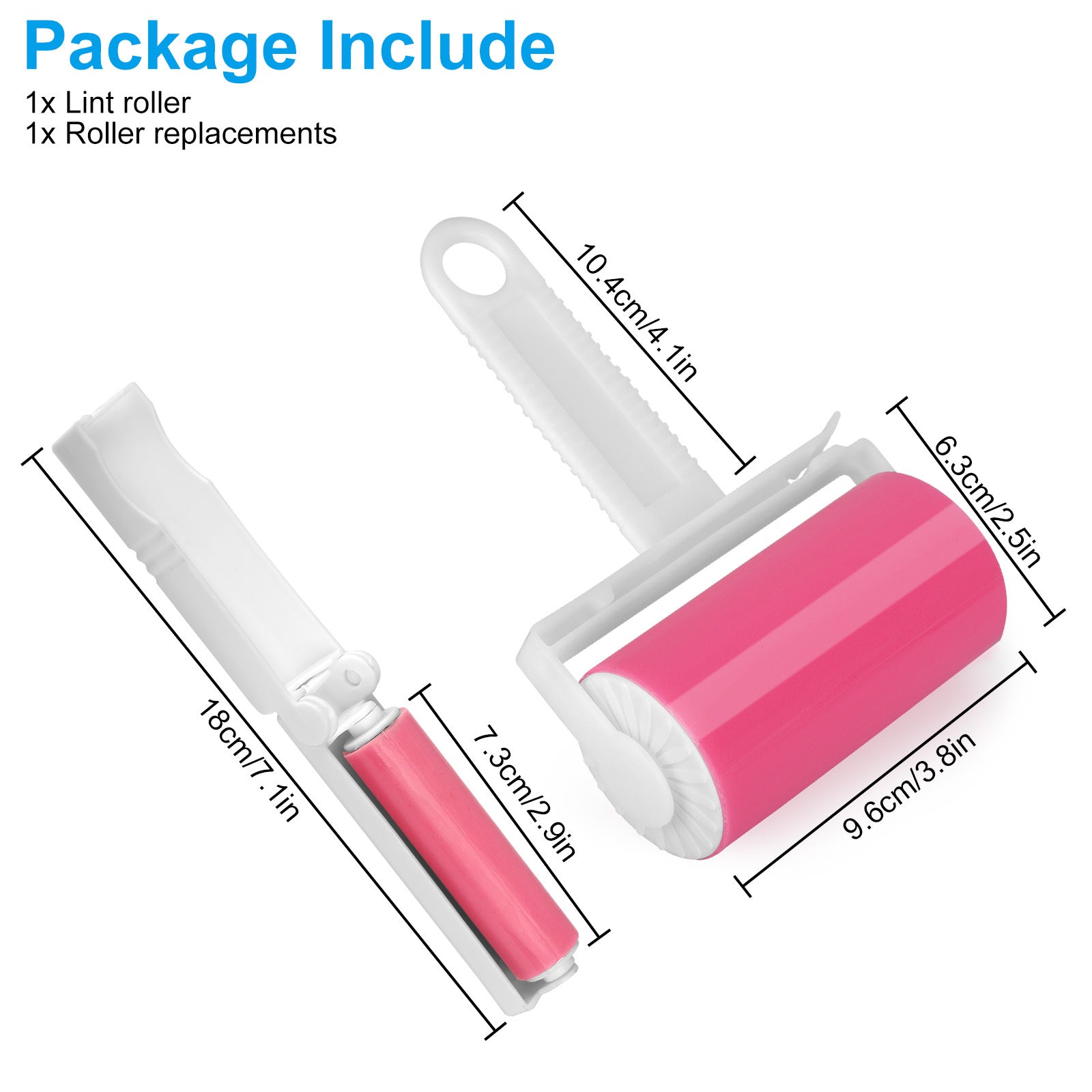 TEMU 2pcs Reusable Sticky Lint Roller, Washable Pet Hair Remover With Ergonomic Handle, Portable Fur Removal For Clothes, Furniture And Carpet, Ideal