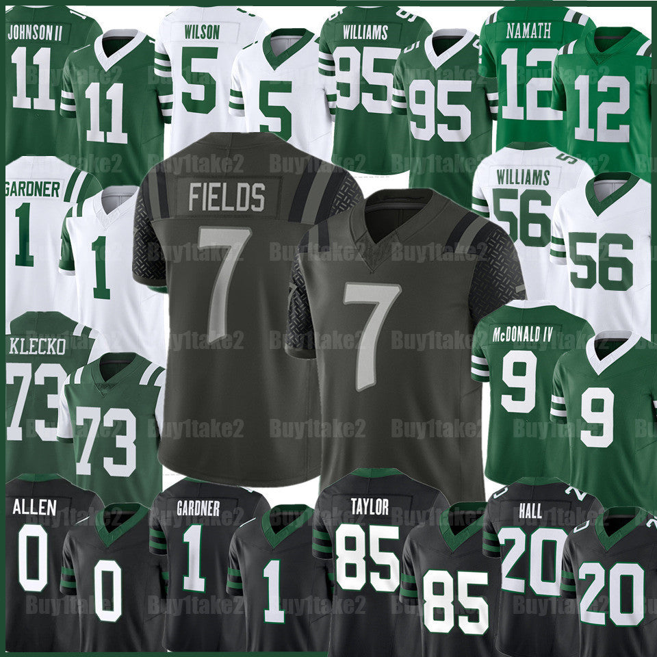 Justin Fields Garrett Wilson Football Jersey Breece Hall Ahmad Sauce Gardner Joe Namath Jermaine Johnson II Quincy Quinnen Williams Mason Taylor Bra