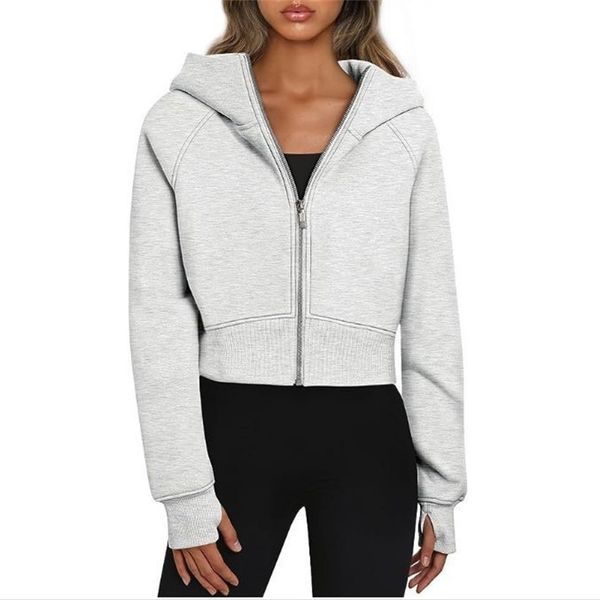 2024 warm winter womens Yoga Oversized Scuba Full-Zip Hoodie Waist Length Jackets Sweatshirts Soft Thumbholes Leisure Yoga Coat D15