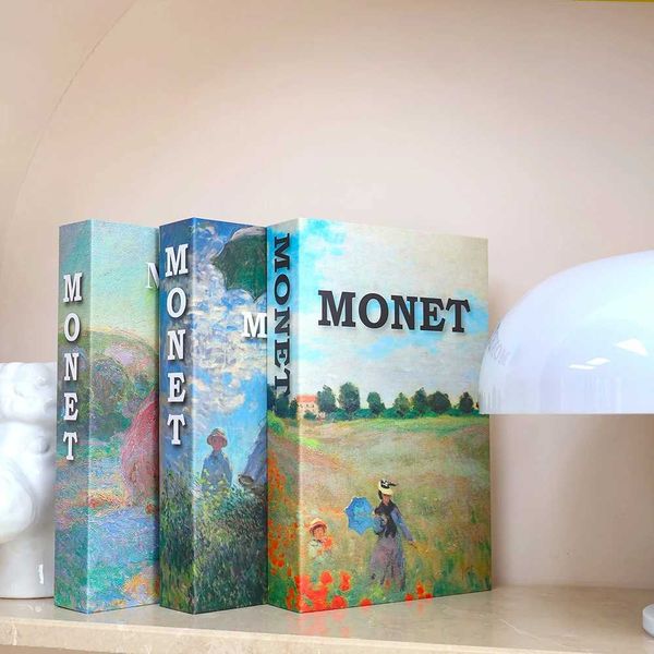 Colorful Oil Painting Style Fake Books Luxury Decoration Books Monet Van Gogh Paintings Fake Book Coffee Table Decor BooksXJ241228