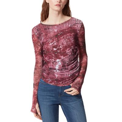 Printed Ruched Flora Thumbhole Top In Winetasting Marble Animal
