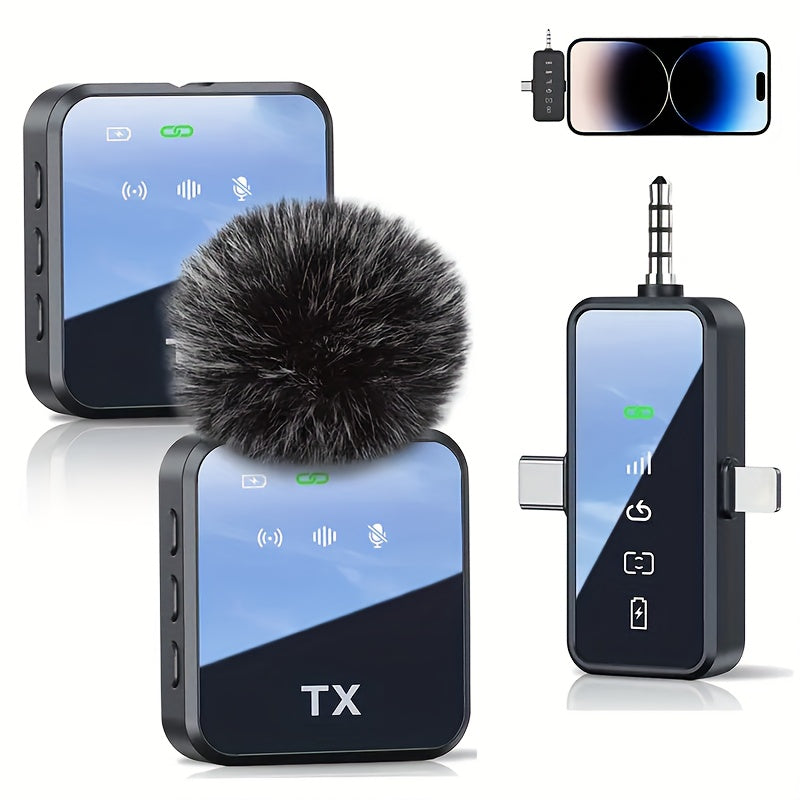 TEMU 3 In 1 Microphone For Iphone--camera Wireless Lavalier Microphone, 328ft Transmission, 18h , Mini Microphone For Record Interview, Vlogs