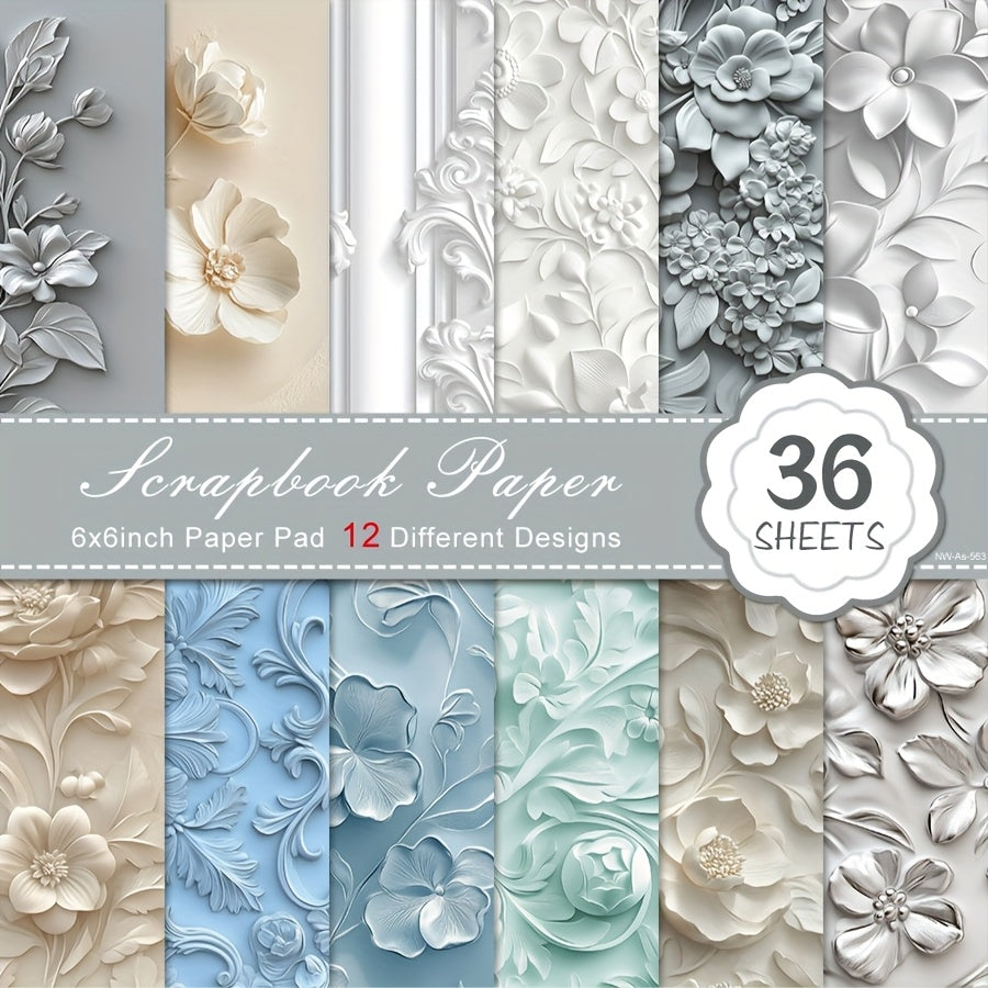 TEMU 36 Sheets 6x6 Inch Paper Pad - 12 Unique 3d Floral , Premium Cardstock For Diy Card Making, Scrapbooking & Decorative Backgrounds, Pastel &