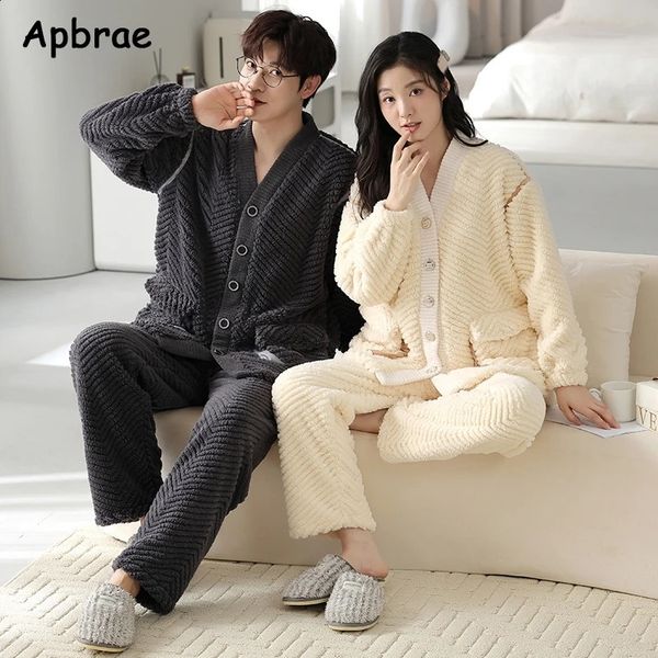 Winter thick plush velvet sleepwear set suitable for cute s sleepwear for couples kimono style couple lounge clothing mens and womens cardig