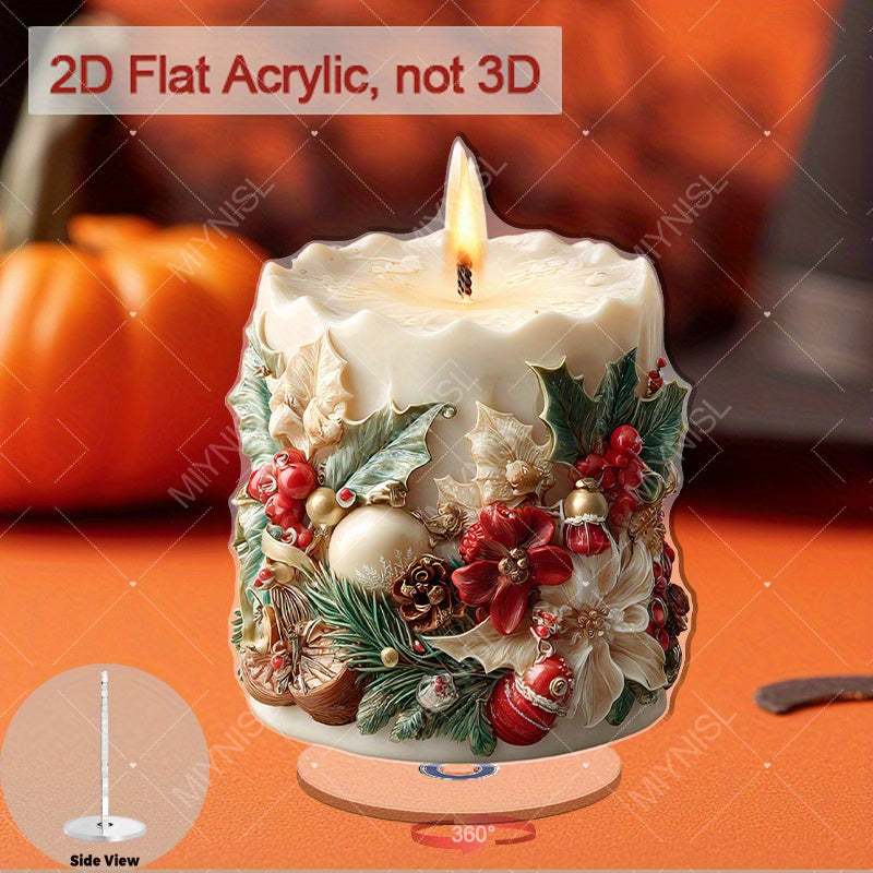TEMU 2d Flat, 1pc Rotating Acrylic Tabletop Candle Centerpiece With Realistic Carvings & Warm Lighting - Elegant 2d Flat Spinning Mechanism,